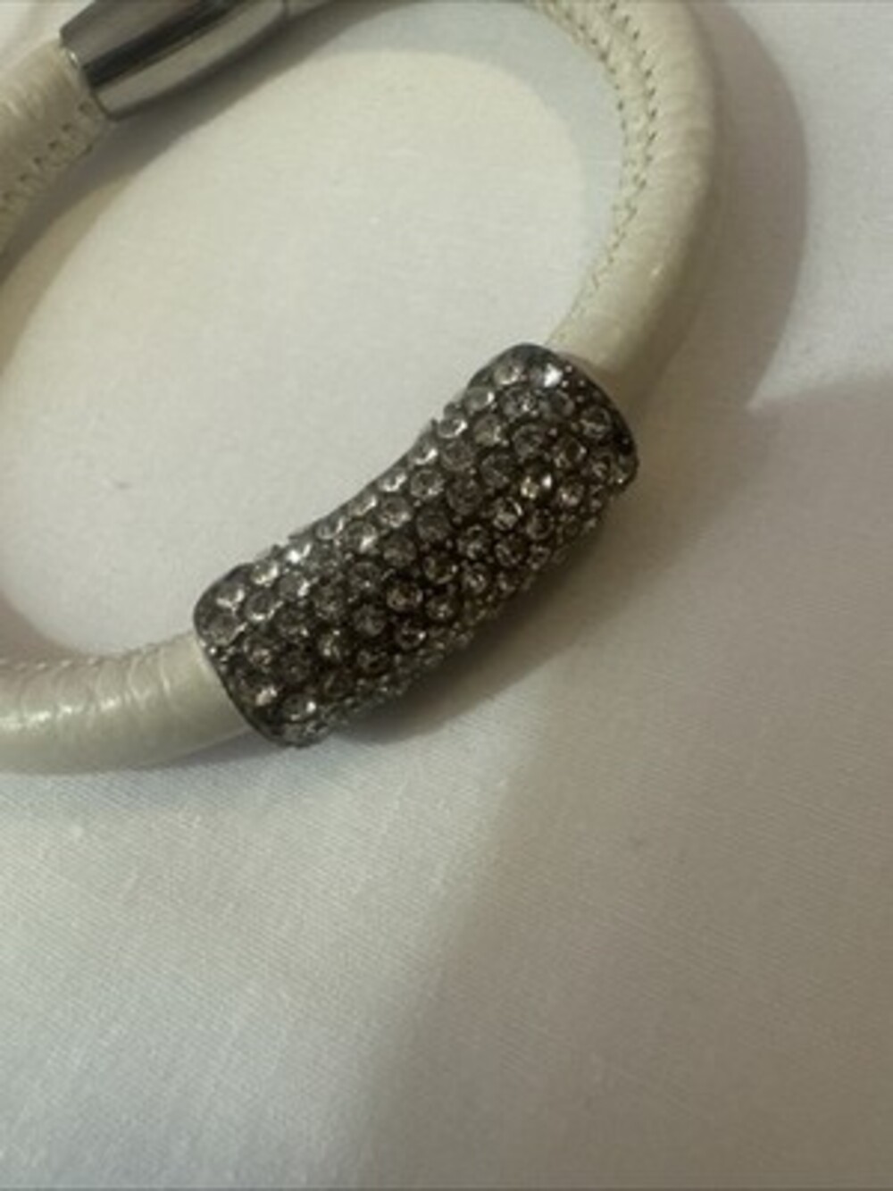 Brighton Leather Crystal Magnetic Clasp Bracelet White - Picture 4 of 4